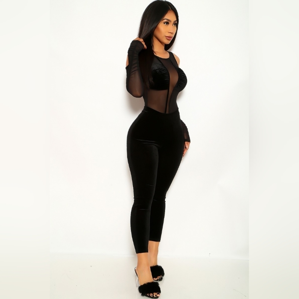 NEW! Soft Chic Black Sheer Bodysuit and Leggings Set